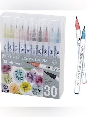 Zig Clean Color Real Brush Marker Set A (30) - Pastel Assortment